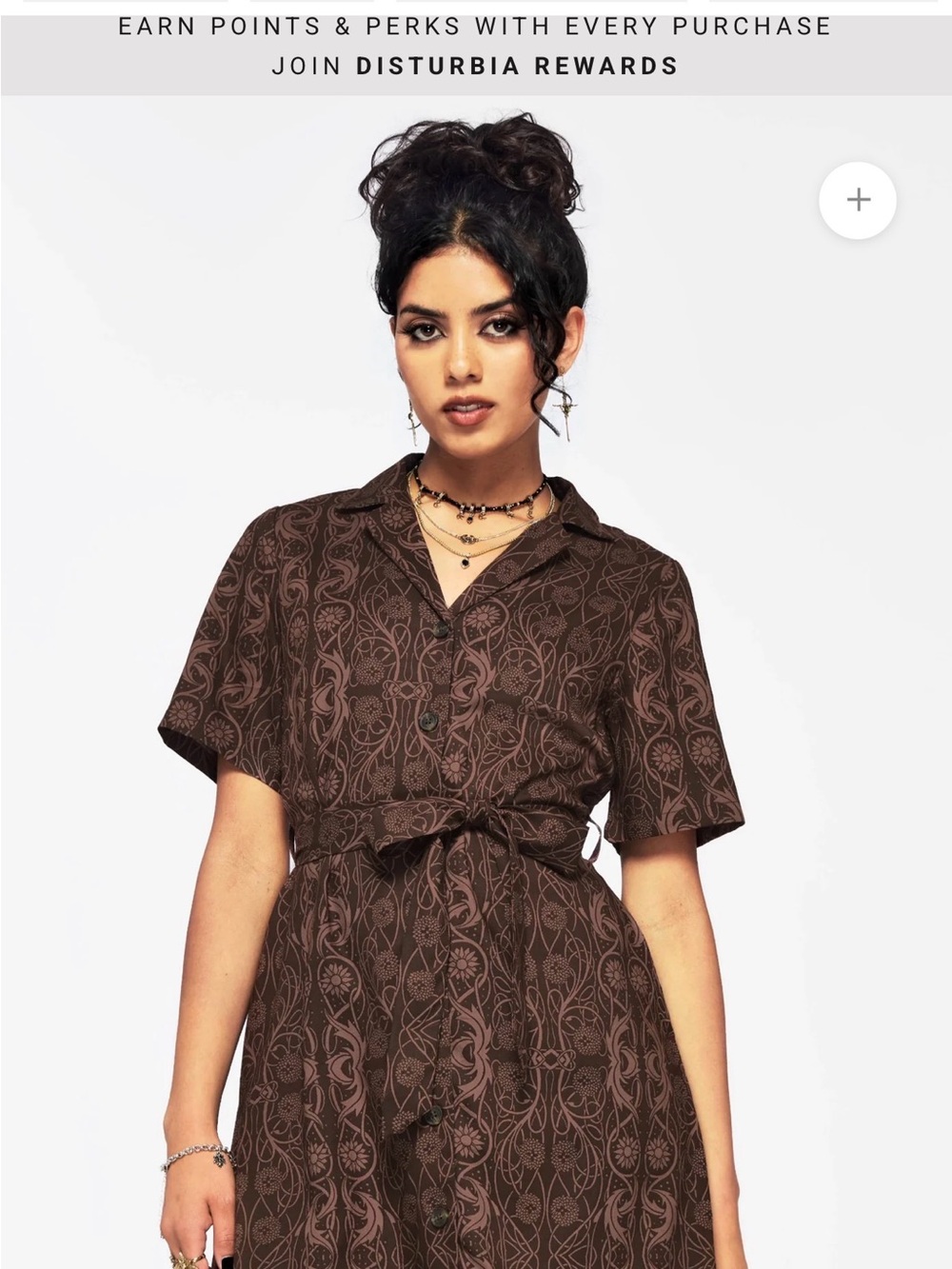 Disturbia Brown Celtic Print Button-Front Tie-waist Shirt Dress